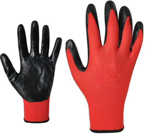 Nitrile Coated Gloves, Black & Red