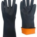 Latex Gloves, Black & Orange Lining